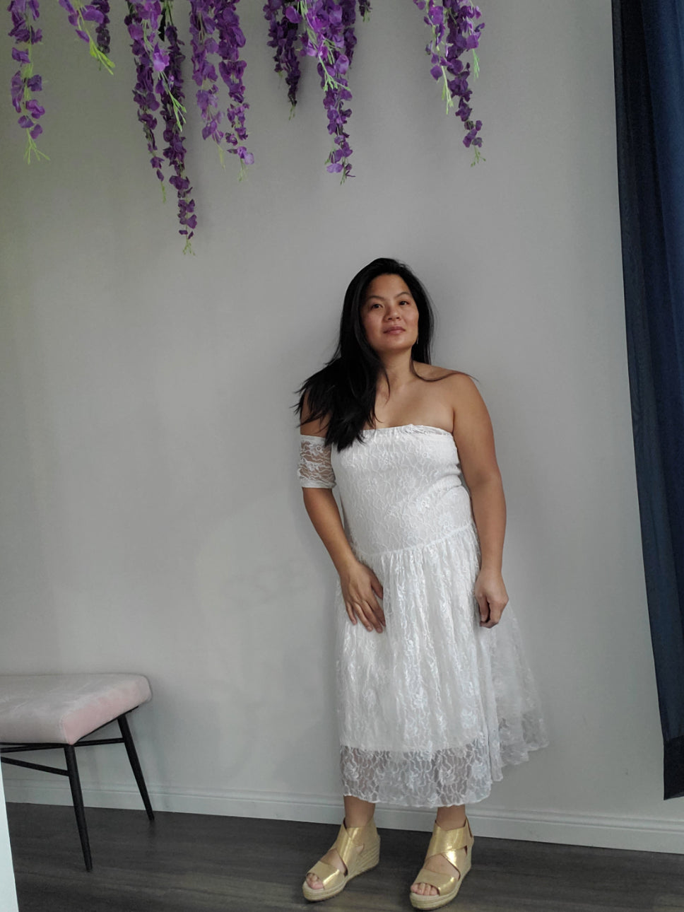 CM Reworked White Lace Strapless Dress with Dropped Waist & Matching Armband (M) - 1of1