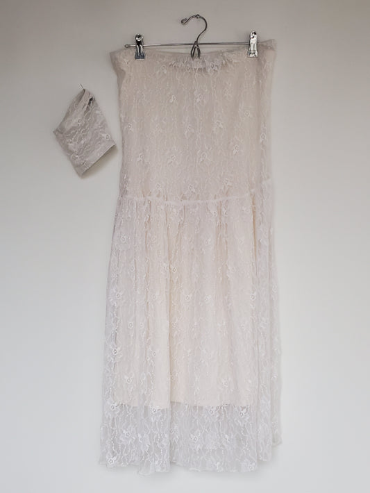 CM Reworked White Lace Strapless Dress with Dropped Waist & Matching Armband (M) - 1of1