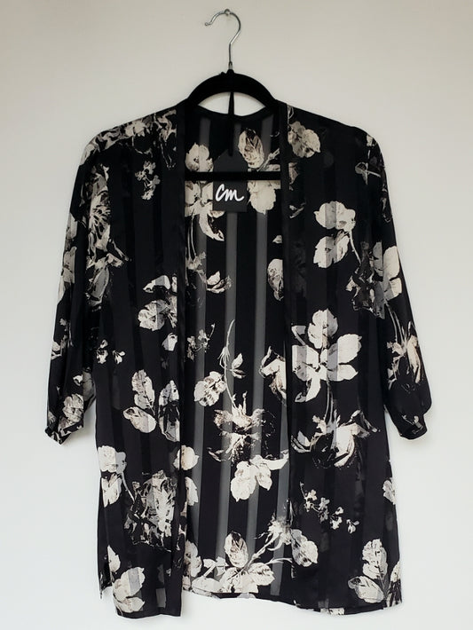 B&W Floral Kimono Style Top (M/L) - 1of1
