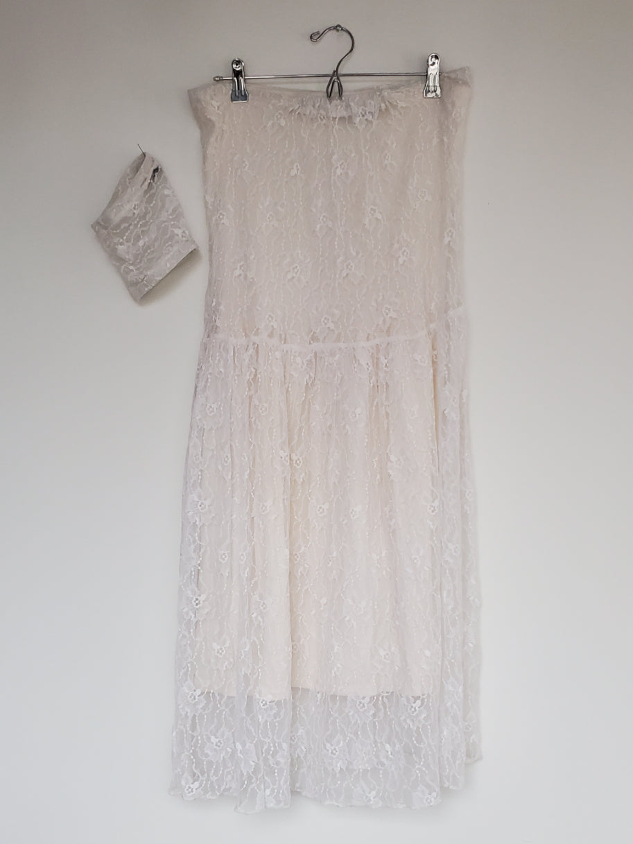 CM Reworked White Lace Strapless Dress with Dropped Waist & Matching Armband - 1of1