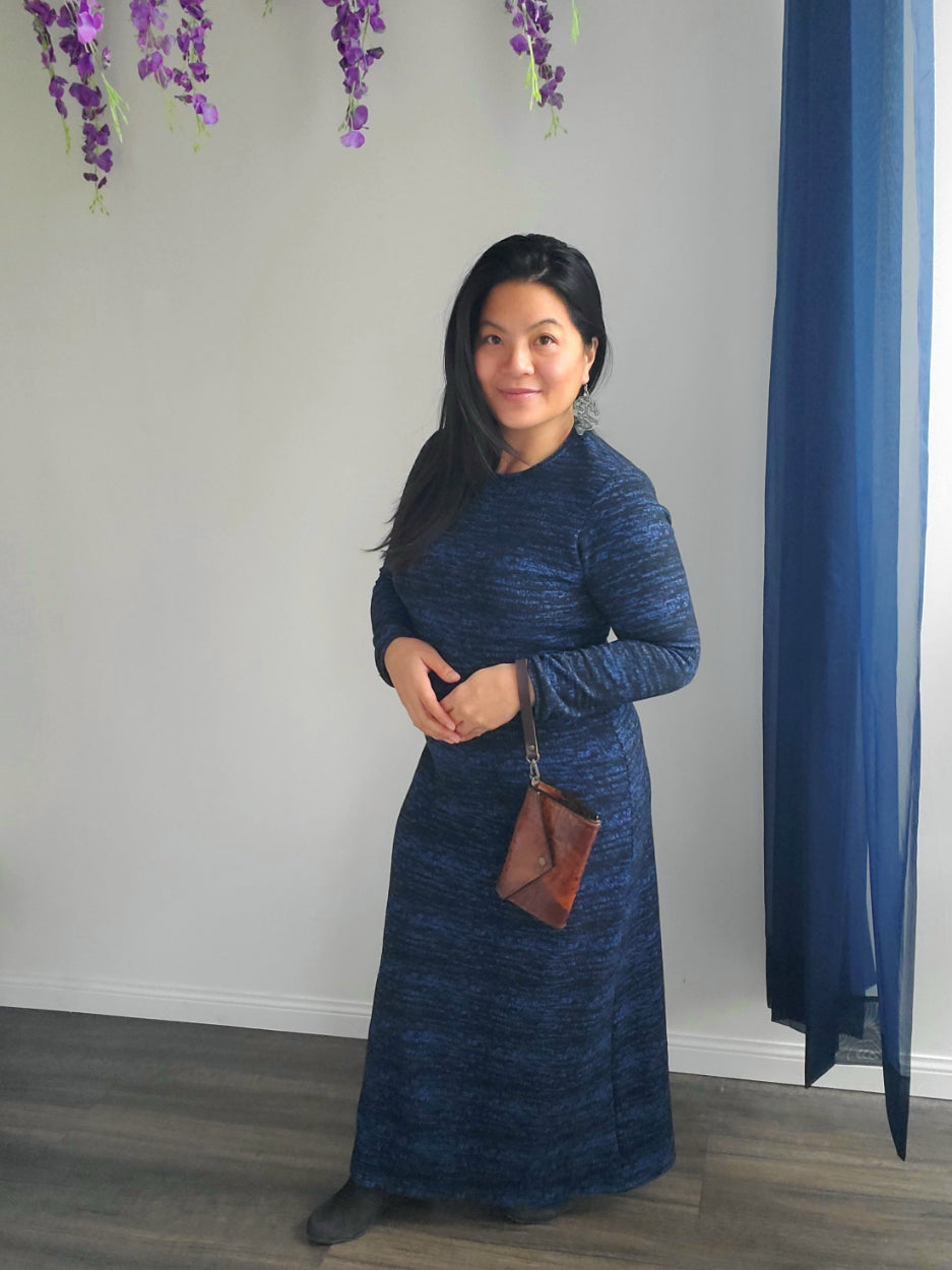 CM Long Sleeve Long Dress - Black & Blue 1of1