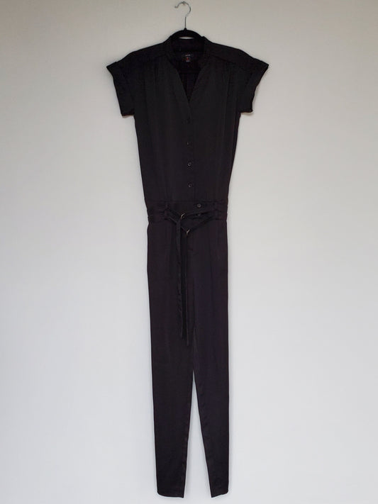 Jacob Black Belted Jumpsuit with Short Cuffed Sleeves