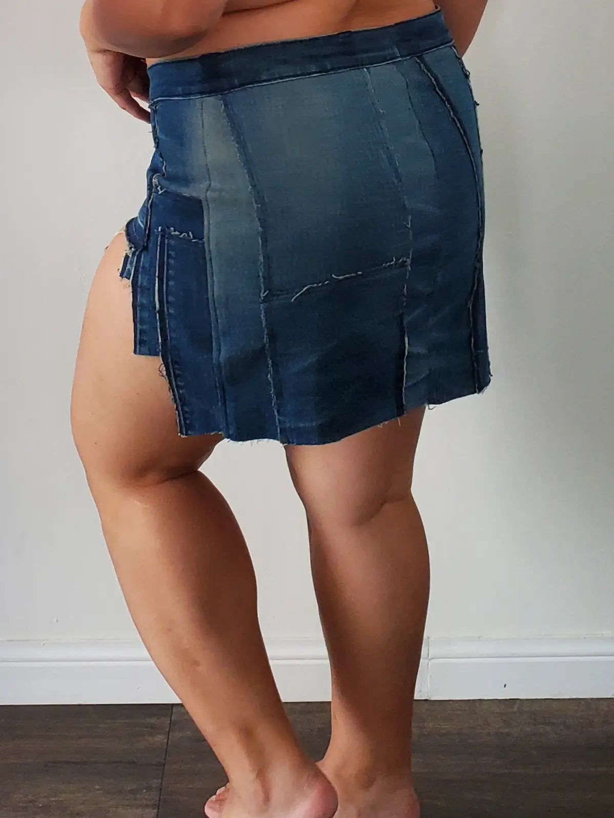 CM Upcycled Denim Skirt with Tiered Cutout (L/12) - 1of1