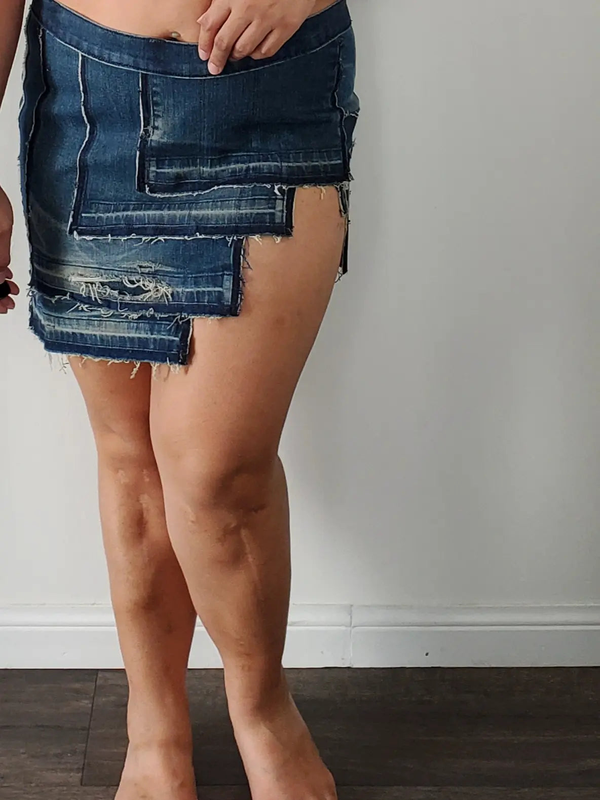 CM Upcycled Denim Skirt with Tiered Cutout (L/12) - 1of1