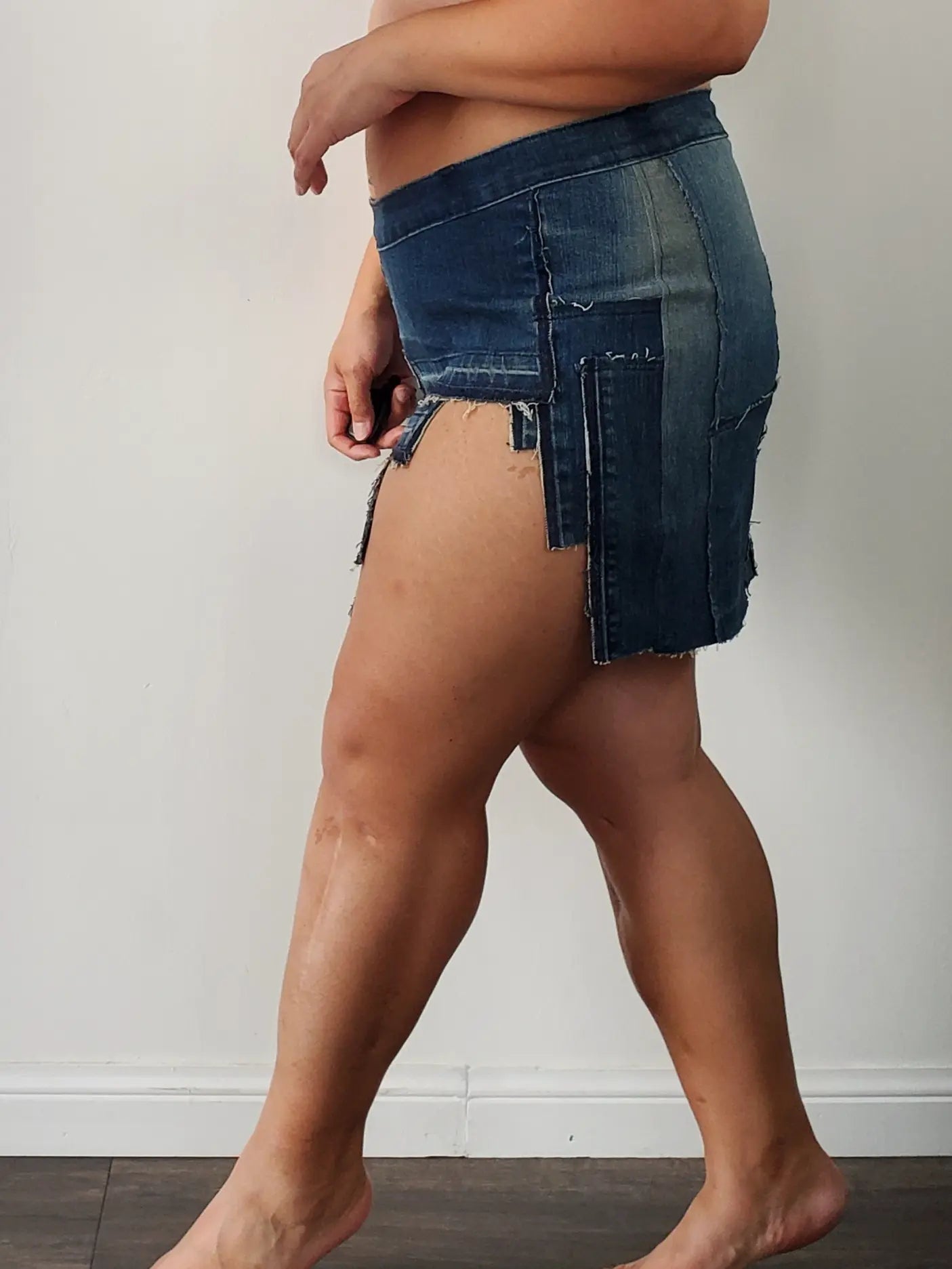 CM Upcycled Denim Skirt with Tiered Cutout - 1of1