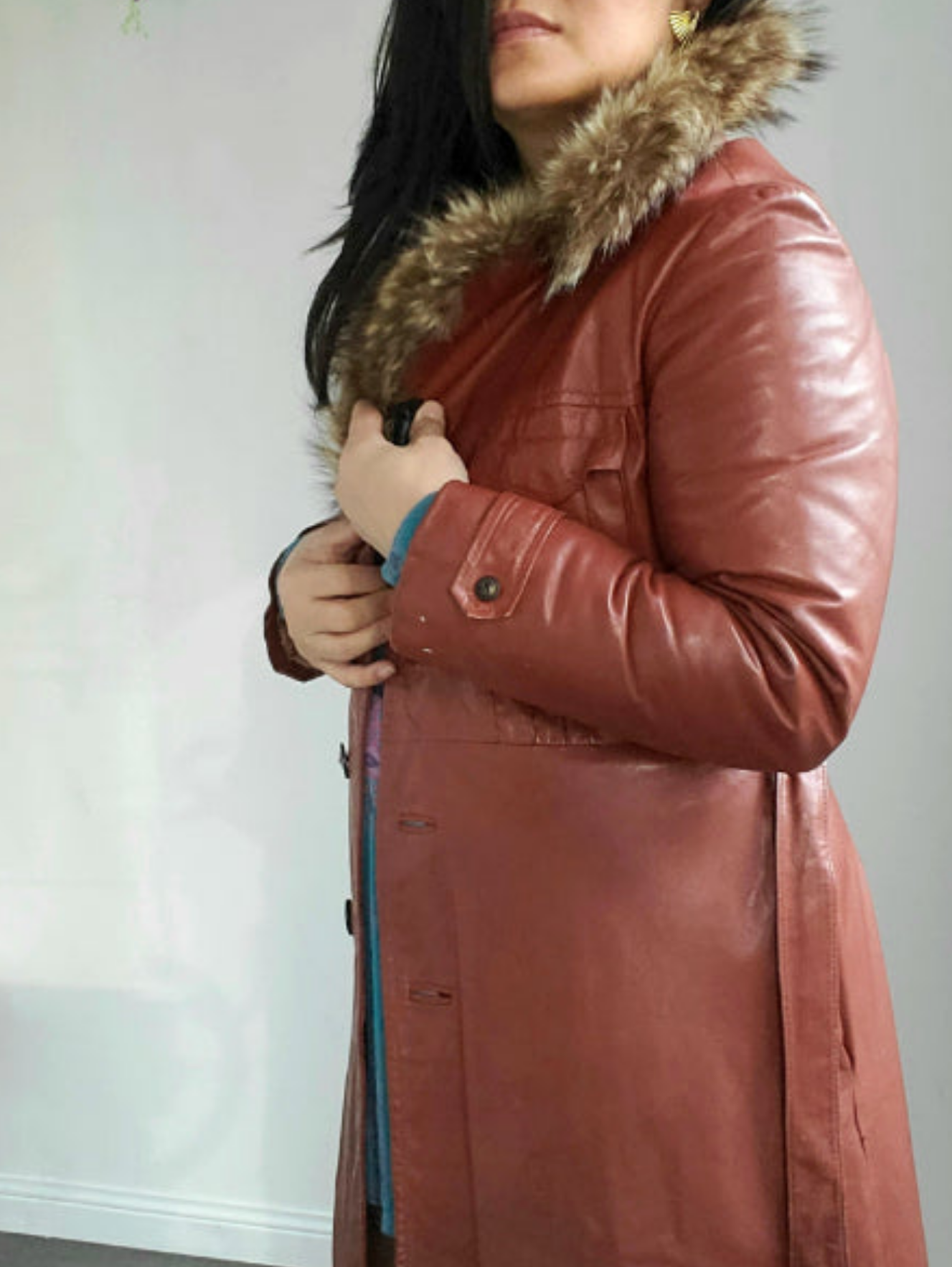 Vintage Winnipeg Leather Trench with Raccoon Fur Trim