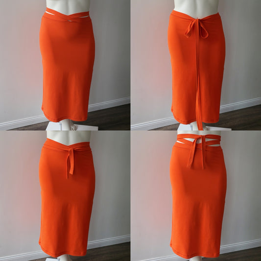 Tangerine Dream Maxi/Midi Skirt with Adjustable Ties at Waist