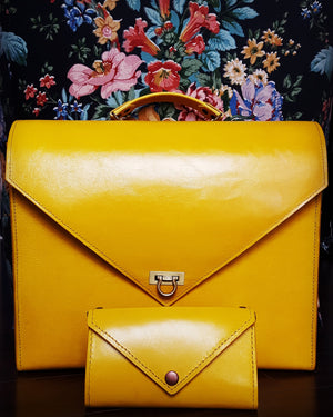 Convertible Mustard Yellow Leather Briefcase