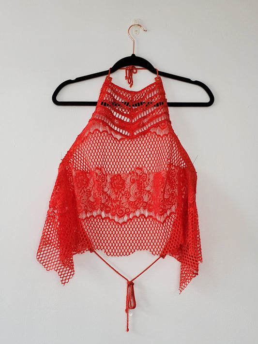 CM Red Orange Lace Bib Top (M/L/XL) - 1of1